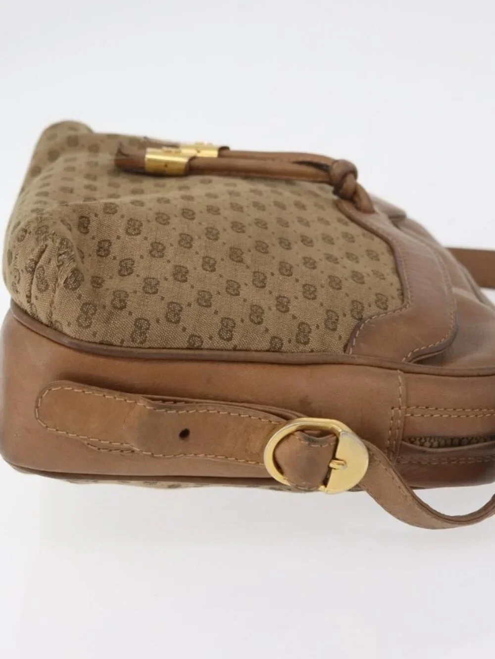 GUCCI Micro GG Supreme Shoulder Bag PVC Beige Gold Auth 175309